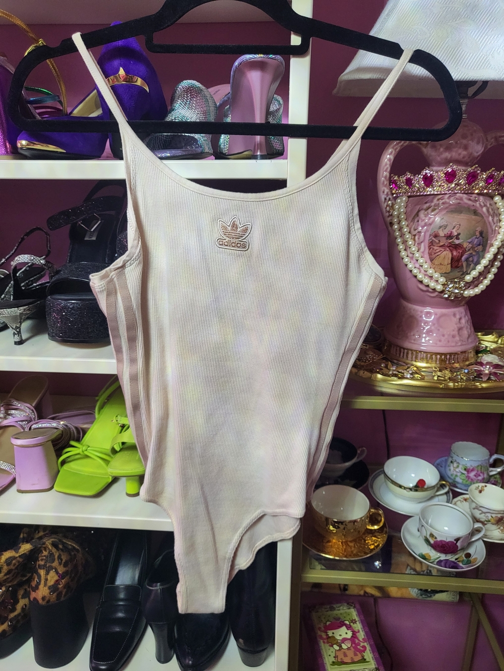 Adidas Nude Ribbed Bodysuit / Short Set